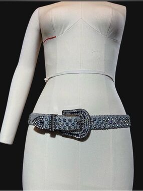 Silver Rhinestone Western Studded Statement Belt Bling
